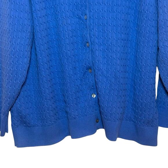 Lands End Plus Size 3X 100% Supima Cotton Royal Blue Cable Knit Cardigan Sweater - Picture 4 of 8